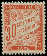 ** FRANCE - Taxe - 34, Signé Scheller + Certificat Cérès: 30c. Rouge-orange - 1859-1959 Neufs