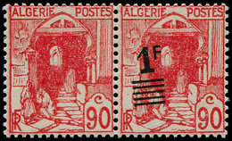 ** ALGERIE - Poste - 137A, Paire, 1 Exemplaire Sans Surcharge, Signé Brun (timbre Normal *): 90c. Rouge - Autres & Non Classés