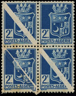 * ALGERIE - Poste - 179, Bloc De 4 (rousseurs Au Dos), Grands Manques D'impression En Diagonale, Signé Brun: 2f. Oran - Autres & Non Classés