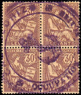 * CASTELLORIZO - Poste - Levant Yvert 18, Bloc De 4, Grand Cachet Violet "Castellorizo + Ancre" (courrier De 1920): 30c. - Autres & Non Classés