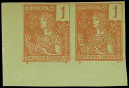 (*) INDOCHINE - Poste - 24, Paire D'essais Non Dentelés En Rouge Sur Vert: 1c. Grasset - Autres & Non Classés