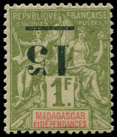 * MADAGASCAR - Poste - 50a, Surcharge Renversée, Signé: 15 S. 1f. Olive - Autres & Non Classés