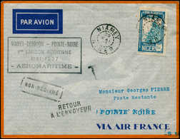 NIGER - 1° Vols - 29/5/37, Niamey/Cotonou/Pointe-Noire, Enveloppe, Cachet Spécial Violet (Saul 53) - Autres & Non Classés