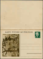 N ALBANIE - Entiers Postaux - Occupation Italienne, Michel P 51, Cp Double Illustrée: 5+5q. Vert Victor Emmanuel - Albanie