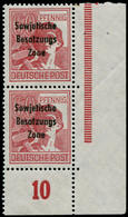 ** ALL. ZONE SOVIET OCCUPATION - Poste - 21, Brun Rouge Clair, 60pf, Paire Verticale Cdf. (Michel 195) - Autres & Non Classés