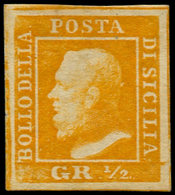 * ITALIE  2 SICILES - Poste - 18, Signé Brun, (Planche I, 86): 1/2gr. Orange (Sas. 1) - Sicile