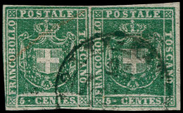 O ITALIE  TOSCANE - Poste - 18, Paire Bien Margée, Signée Macoveanu: 5c. Vert (Sas. 18) - Toscane