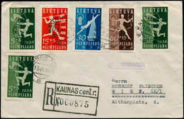 LITUANIE - Poste - 362/65 + 362 (x2), Sur Enveloppe Recommandée Pour Wien 13/7/38: Sports - Lituanie