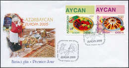 FDC RUSSIE AZERBAIDJAN - Poste - 523/24, Non Dentelés, Bdf, Enveloppe Illustrée: Europa 2005, Gastronomie - Azerbaidjan