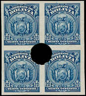 (*) BOLIVIE - Poste - 115A, Bloc De 4, Non Dentelé, Grosse Perforation De Contrôle Au Centre: 20c. Bleu - Bolivie