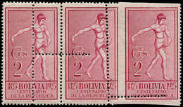 ** BOLIVIE - Poste - 132A, Bande De 3, Spectaculaire Piquage Anarchique: 2c. Semeur - Bolivie