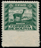 * BOLIVIE - Poste - 227, Non Dentelé En Bas, Bdf, (oblitéré Au Dos): 20c. Vigogne - Bolivie