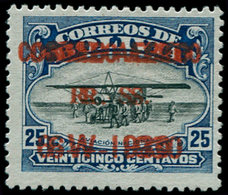 * BOLIVIE - Poste Aérienne - 3D, Double Surcharge Rouge (tirage 25), Signé: 25c. Zeppelin - Bolivie