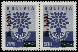 ** BOLIVIE - Poste Aérienne - 213A, Paire, Valeur Non émise, Surcharge 1961 Rouge + 1200 S. 1800, Double Surcharge Noire - Bolivie