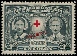 ** COSTA RICA - Poste Aérienne - 122, Surcharge Rouge "Muestra" (spécimen): 60ème An. Croix-Rouge - Costa Rica