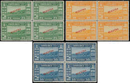 ** COSTA RICA - Poste Aérienne - 136/38, 3 Blocs De 4 Avec Surcharge Rouge "Muestra": Football 1946 - Costa Rica