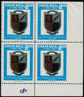 ** COSTA RICA - Poste Aérienne - 832, Bloc De 4, Bdf, Non Dentelé à Droite: 2c. Armoiries - Costa Rica