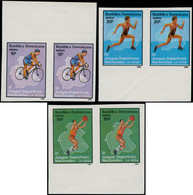 ** DOMINICAINE - Poste - 1077/79, 3 Paires Non Dentelées (tirage 200), Bdf: Cyclisme, Basket - Dominicaine (République)