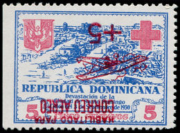 ** DOMINICAINE - Poste Aérienne - 12, Surcharge Rouge Renversée: 5+5c. Bleu Croix-Rouge - Dominicaine (République)