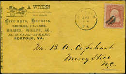 O ETATS UNIS - Entiers Publicités Multiples - (1865 ?), Enveloppe Adhésif 3c. Rose, Publicités Au Dos: (Norfolk, Chevaux - Autres & Non Classés