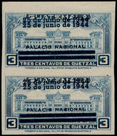 * GUATEMALA - Poste - 322, Paire Verticale, Non Dentelée, Double Surcharge, Signé: 3c. Bleu. (1 Feuille Connue) - Guatemala