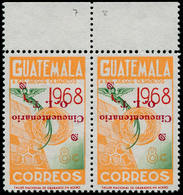 ** GUATEMALA - Poste - 421, Paire, Surcharge Renversée (une Feuille De 30 Connue): 8c. UIT, Quetzal, J.O Mexico 68 - Guatemala