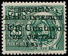 O GUATEMALA - Poste Aérienne - 7, Double Surcharge (1 Feuille De 100 Connue): 0.01 S. 3p. Quetzal - Guatemala