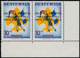 ** GUATEMALA - Poste Aérienne - 393, Paire Cdf, Surcharge Renversée (une Feuille De 50 Connue): 10c. Scouts - Guatemala