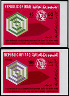 ** IRAK - Poste - 1041/42, Couleurs Non émises (fond Rouge), Non Dentelés, (1 Feuille Connue), (Michel 1143/4 A) Jour Té - Iraq