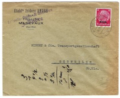 FRANCE 1940: LSC Du 6-12-40 De Masevaux (Alsace) , Obl. CAD Allemand ('Masmünster') Sur Timbre Allemand Surchargé Elsass - Guerre (timbres De)