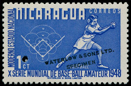 ** NICARAGUA - Poste - 735, Non émis En Bleu, Surcharge Waterlow + Perfo De Contrôle: 1c. Softball, Base-ball - Nicaragua