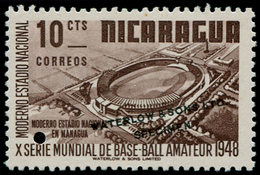 ** NICARAGUA - Poste - 740, Non émis En Brun-violet, Surcharge Noire Waterlow + Perfo De Contrôle: 10c. Stade De Base-ba - Nicaragua