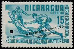 ** NICARAGUA - Poste - 741, Non émis En Bleu, Surcharge Waterlow + Perforation De Contrôle: 15c. Base-ball - Nicaragua