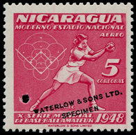 ** NICARAGUA - Poste Aérienne - 279, Non émis En Rose, Surcharge Waterlow + Perfo De Contrôle: 5c. Softball, Base-ball - Nicaragua