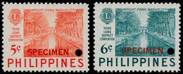 ** PHILIPPINES - Poste - 407/08, Complet, Surcharge Rouge "spécimen" + Perforation De Contrôle: Lions Club 1953 - Philippines