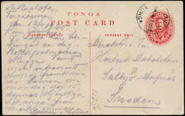 O TONGA - Entiers Postaux - CP 1p. Rouge "Roi", Illustrée "Three Headed Cocoanut" - Rare - Tonga (...-1970)