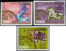 ** YEMEN - Poste - Michel 306/08 B, Non Dentelés, (non Listés), Surcharge "Poison Gas": Jeux Olympiques De Tokyo 1964 - Yémen