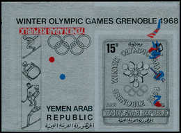 ** YEMEN - Blocs Feuillets - Michel 61B, Non Dentelé, Impression Du Noir Renversée: Jeux Olympiques De Grenoble 1968 - Yémen