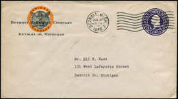 ENT Base-Ball & Cricket - Poste - Usa, Enveloppe 3c. Violet, 27/7/46 "detroit Base-ball C°", Illustrée D'un Tête De Tigr - Basket-ball