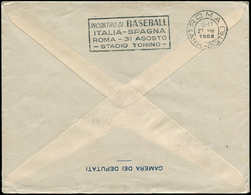 FLE Base-Ball & Cricket - Poste - Italie, Enveloppe Avec Fla D'arrivée Roma 27/7/52: "Base-ball - Italia Spagna" - Basket-ball