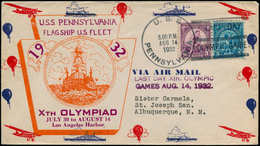 Jeux Olympiques - Poste - USA, (1932), Env. Ill. Cachet Naval Noir: "Uss Pennsylvania 14/8/32, Last Day Olympic Games" - Autres & Non Classés