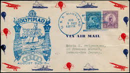 Jeux Olympiques - Poste - USA, Enveloppe Illustrée, Cachet Bleu De Bateau: "Uss Maryland Los Angeles Harbor, 9/8/32" - Autres & Non Classés