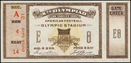 SUP Jeux Olympiques - Vignettes - USA, (1932), Ticket D'entrée 3$: "X Olympiad, American Football Olympic Stadium" - Autres & Non Classés