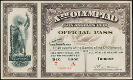 SUP Jeux Olympiques - Vignettes - USA, (1932) Ticket "Official Pass For All Events - X Olympiad, Tribune" - N° 0364 - Autres & Non Classés