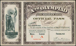 SUP Jeux Olympiques - Vignettes - USA, (1932) Ticket "Official Pass For All Events - X Olympiad, Tribune" - N° 0364 - Otros & Sin Clasificación