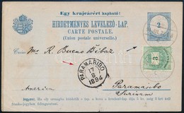 1894 2kr Hirdetményes Levelezőlap 3kr Díjkiegészítéssel Szurinámba Küldve, érkeztetve. Ritka Desztináció! - Autres & Non Classés