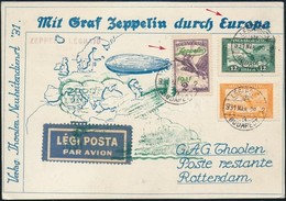 1931 Zeppelin Magyarország - Németországi útja Levelezőlap 2P Zeppelin Bérmentesítéssel Rotterdamba - Andere & Zonder Classificatie