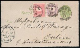 1895 3kr Díjjegyes Zárt Levelezőlap 2kr + 5kr Díjkiegészítéssel "EGER" - Berlin R! - Other & Unclassified