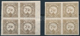 ** 1888 Hírlapilleték Bélyeg 2 Db Négyestömbben, Két Színárnyalatban, Az Egyik Hajtott R! - Otros & Sin Clasificación