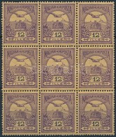 ** 1913 Turul 12f 9-es Tömb 1 Db II. Tipusú Bélyeggel, Elkenődött, összefolyt értékszámokkal és Ezek Részleges Gépszínát - Sonstige & Ohne Zuordnung